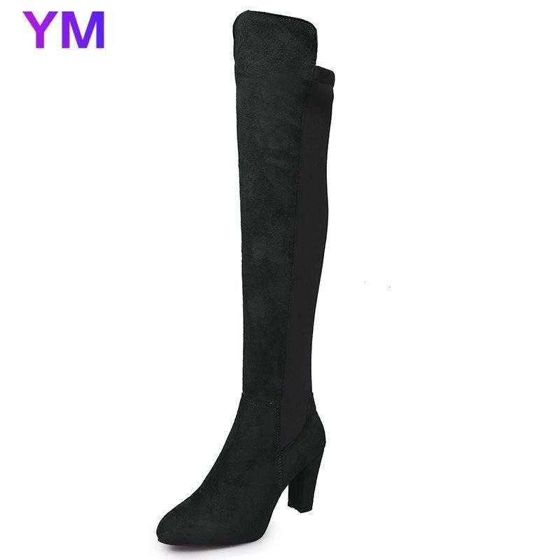 

2020 The New Cow Suede Full Grain Leather Round Toe Cozy Stovepipe Slip on 8CM Women Boots Over-the-Knee Boots Size 35-43, Black