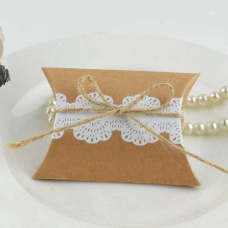 

100pcs Wholesale High Quality Kraft Paper Christmas Gift Box Creative Cardboard Box Package Candy Lace with Rope 9X6.5X2.5cm1