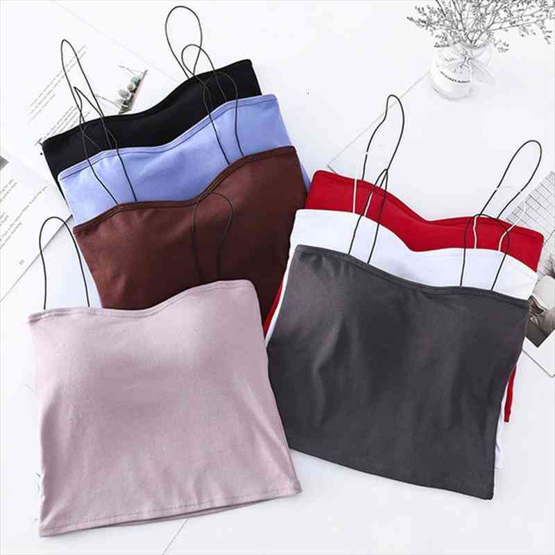 

women sleeveless vest cami solid color summer spaghetti strap summer casual chest pad t-shirts camis, White
