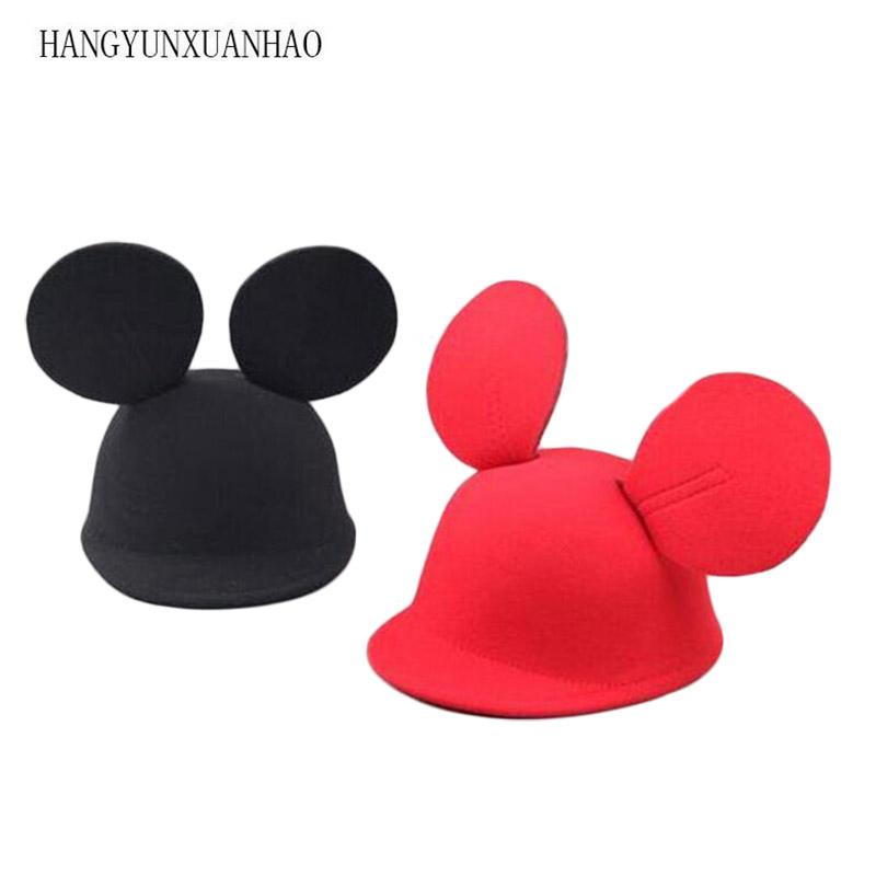 

Parent-child Fashion Cute Cats Mouse Big ears Hat Dome Flanging Women Bowler Fashion Cap Stage Performance Headdress Fedoras, Black