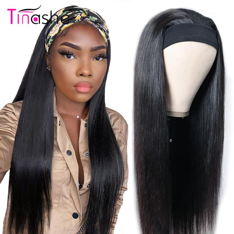 

Tinashe Straight Head Band Wigs Human Hair 150 Density Brazilian Straight Lace Front Wig Chic Scarf Headband Wig For Black Women, As pic