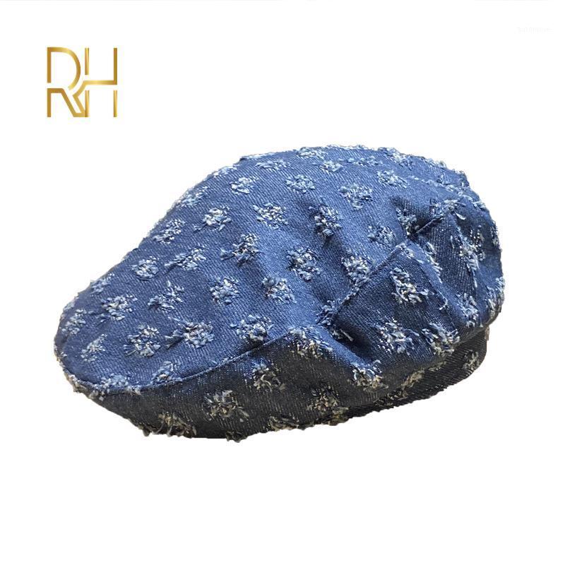 

Retro Washed Cotton Casual Denim Berets Hat For Women Hole Visors Flat Painter Caps Spring Summer RH1, Black