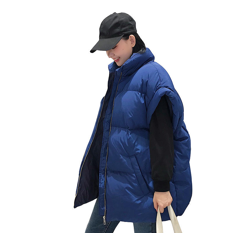 

Down Cotton Coat BF Vest Female Loose Solid Winter Vest Sleeveless Jacket Women Waistcoat Pockets Zipper Warm Vest Women Q2074 210204, Blue vest