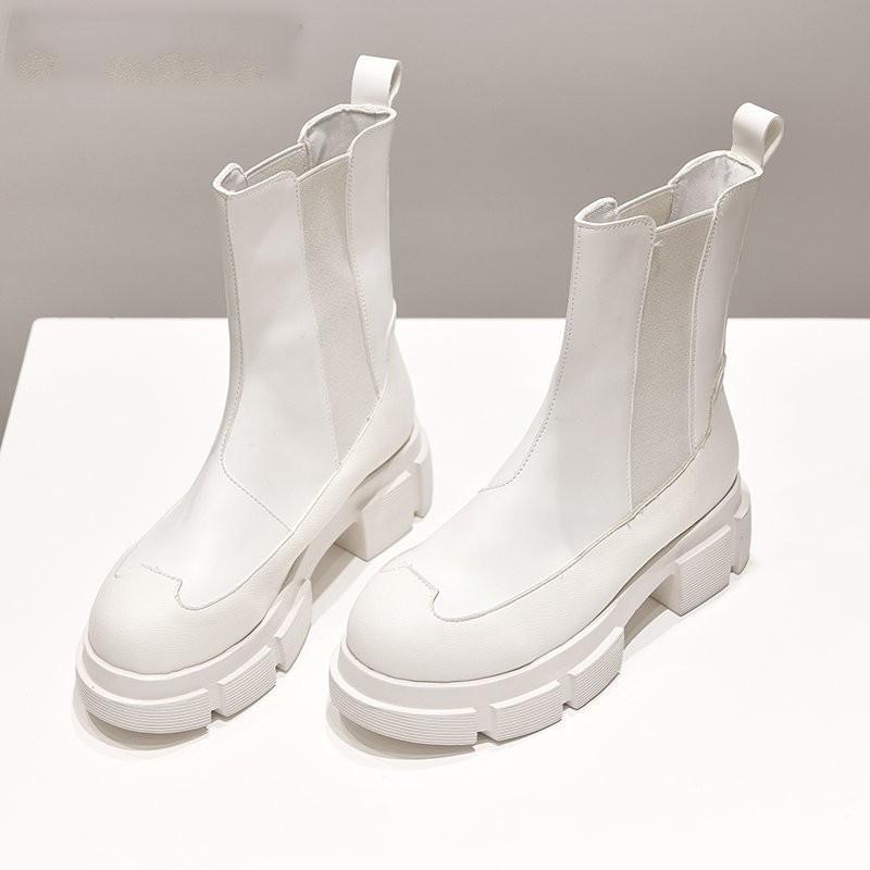 

Soft Patent Leather Platform Boots Women Round Toe Boots Women Solid Black Designer Ankle Women's Botines Rojos Mujer, White