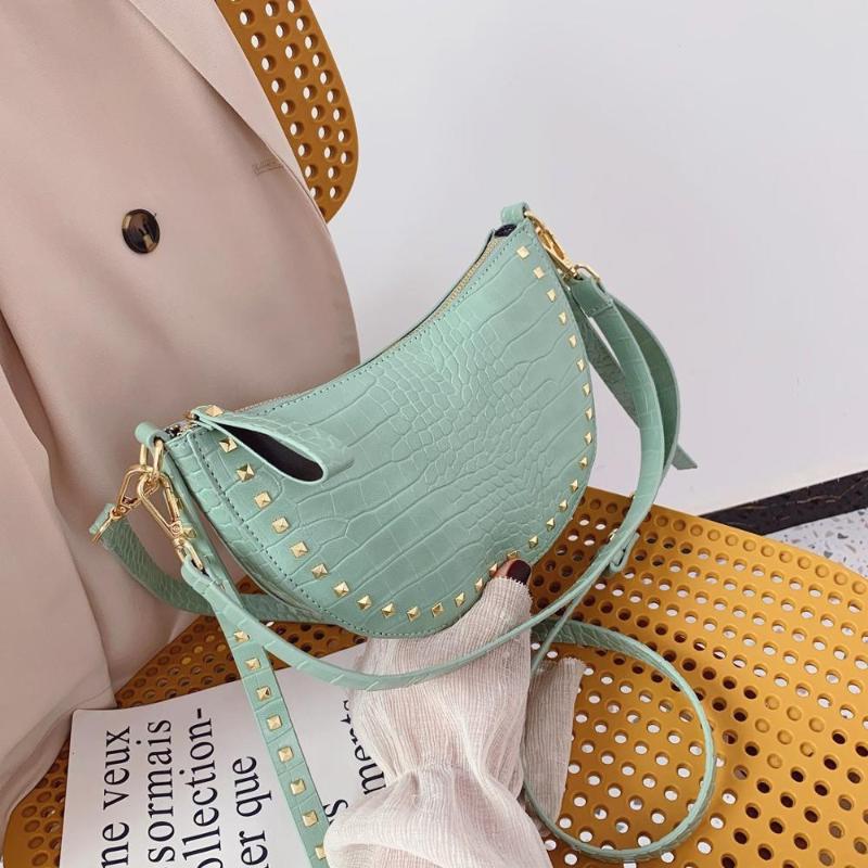 

Fashion Women Handbag Rivets Wild Women's Shoulder Bag Female Casual PU Leather Shoulder Bag Exquisite Girls Messenger, Black