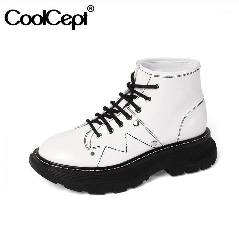 

CoolCept Women Ankle Boots Real Leather Rivets Women Shoes Fashion Winter Autumn Short Boots Footwear Size 34-391, Black cloth