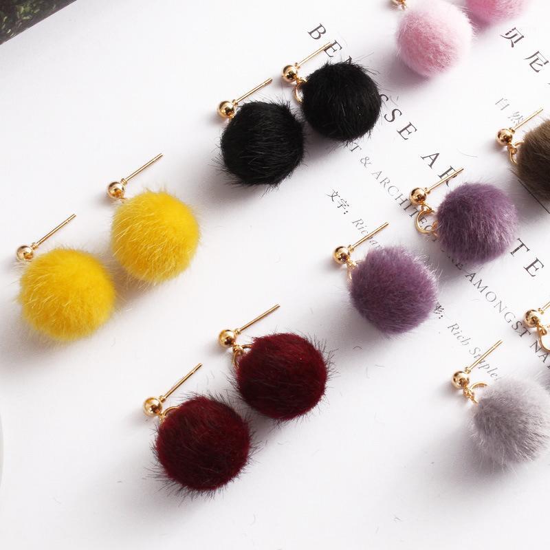 

2017 new jewelry simple autumn and winter hairy velvet beads ball short paragraph earrings cute candy earrings1