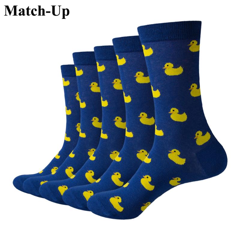 

Match-Up Men Duck Cartoon Combed Cotton Crew socks Brand socks (5 pairs / lot, Blue