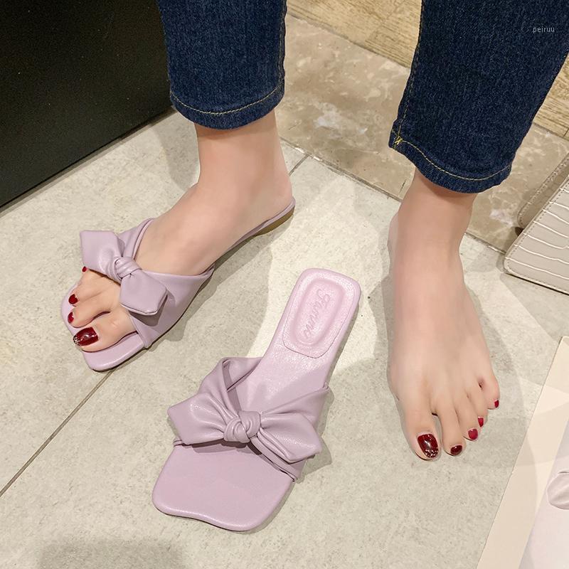 

Summer Bow Slippers Women Square Toe Slippers Candy Colors Indoor Home Soft Sole Slides Women Open Toe Slides Zapatos Mujer1, Beige
