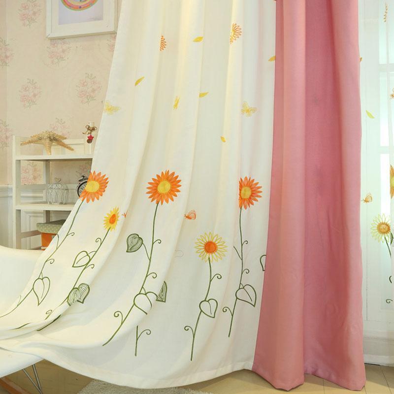 

Sunflower Embroidery Window Curtains for Living Room Window Panels Curtains for Kids Room Tulles Blinds1, White