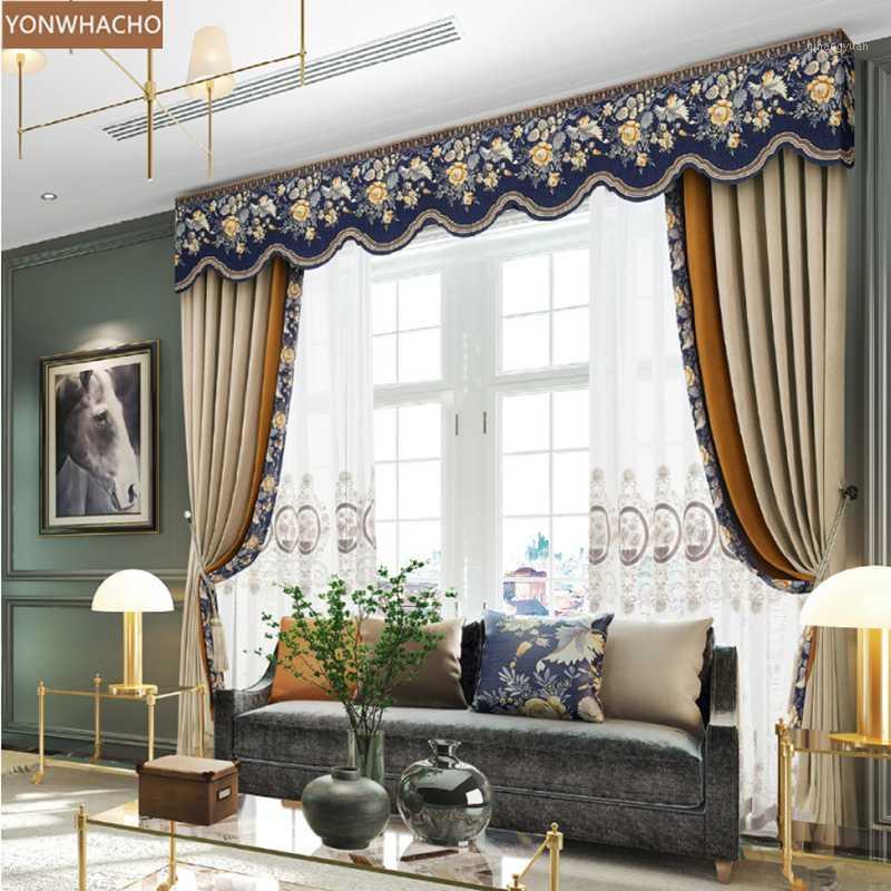 

Custom curtains European luxury chenille thickening shad living room beige cloth blackout curtain tulle valance drape B6811, Tulle sheer