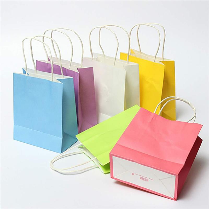 

15X8X18cm Solid Color Gift Paper Bag With Handle Festival Gift Bags Baby Birthday Children's Day Party Paper Bags