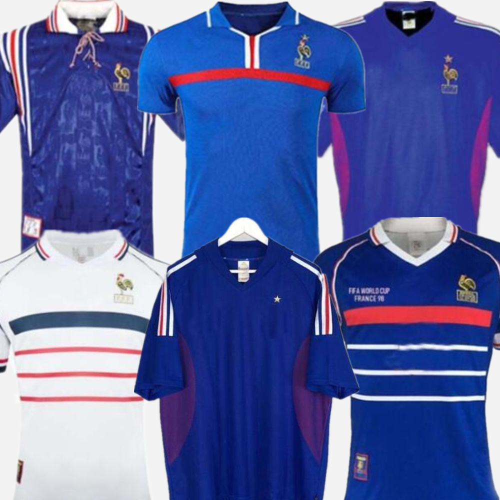 

1998 FRANCE retro soccer jerseys 82 84 86 96 98 00 02 04 06 ZIDANE HENRY MAILLOT DE FOOT football shirts REZEGUET DESAILLY Classic Vintage Jersey men+kids kit uniforms, 1982 home