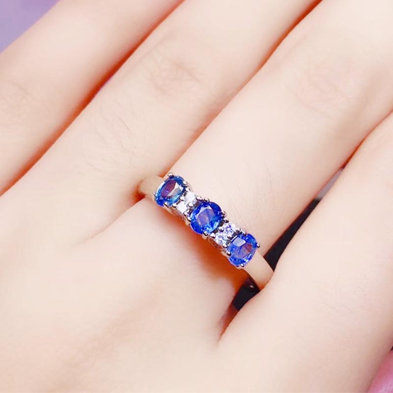 

Cluster Rings Natural Real Sapphire Or Ruby Emerald Ring Per Jewelry 925 Sterling Silver 3*4mm 0.35ct*3pcs Gemstone Fine J211235, Golden;silver