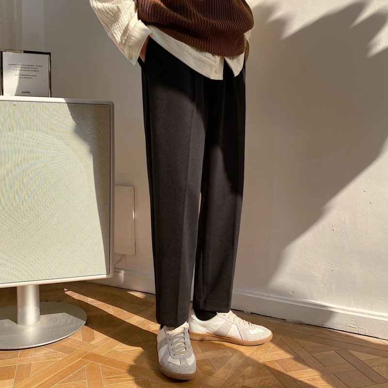 

Autumn 2021 Men's Thin New Grains Corset Dark Trousers Long Male Youth NY8F, Black