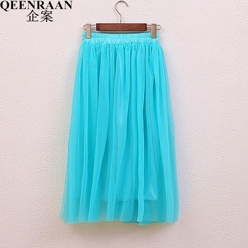 

Wholesale- Spring Summer Womens Tulle Skirts Faldas High Waist Elastic Long skirt Female Pleated Fluffy Tutu Skirt Jupe Longue Femme Saia1, Watermelon red