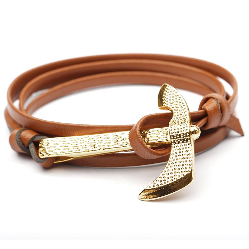 

Charm Bracelets Male Viking Jewelry MultiLayer Leather For Women Gold Color Pirate Hatchet Hooks Couple Wrist Band MN23