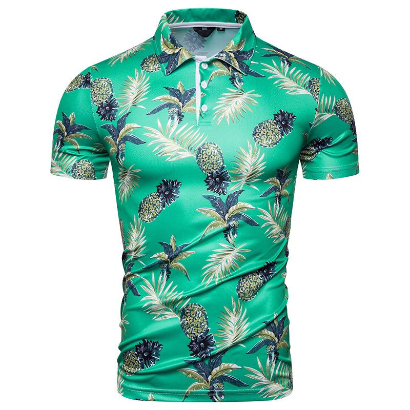 

2020 Summer Tops & Tees Brand Short Sleeve Shirt Men Fashion Casual Loose Pineapple Print Hawaiian Men Shirt, Green