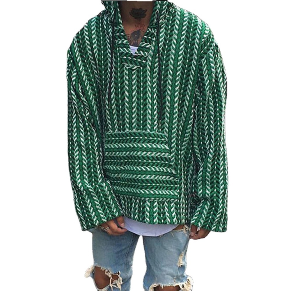 

European American New Style Designer Men's Solid Color Plus Size Casual Striped Green Hoodie, Beige