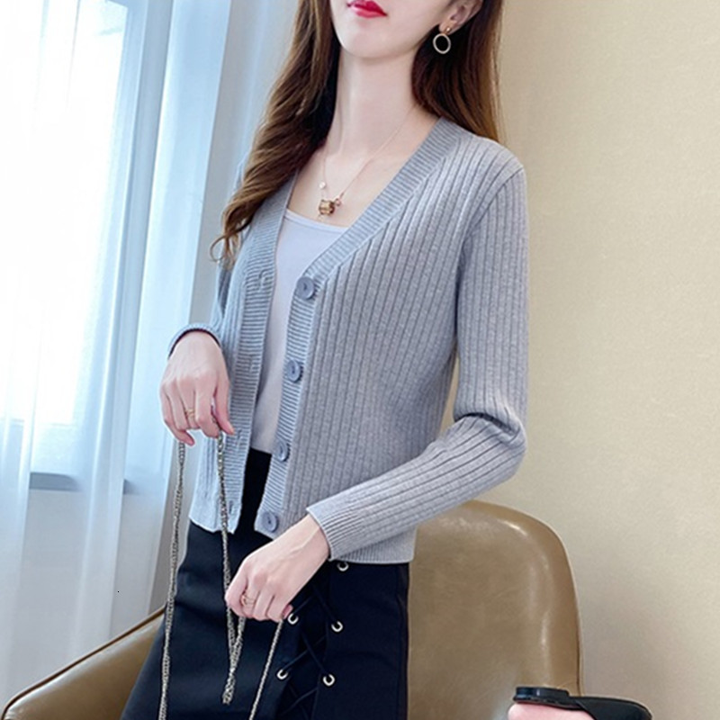 

2021 New Spring autumn female sweater fashions short cardigans for woman long sleeve knitted or crocheted plus size sweaters jacket, Black