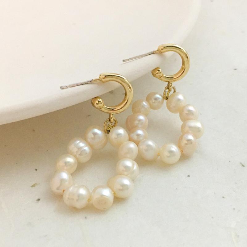 

Monlansher Elegant Natural Pearl Beaded Drop Earrings Vintage Gold Color Metal Earring for Women French Fashion Earrings Jewelry