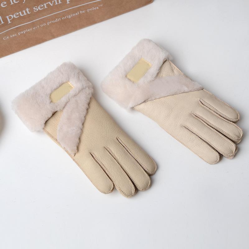 

223 New fashion integrated wool gloves warm and thickened sheepskin wool women's real leather gloves cycling Women Mittens