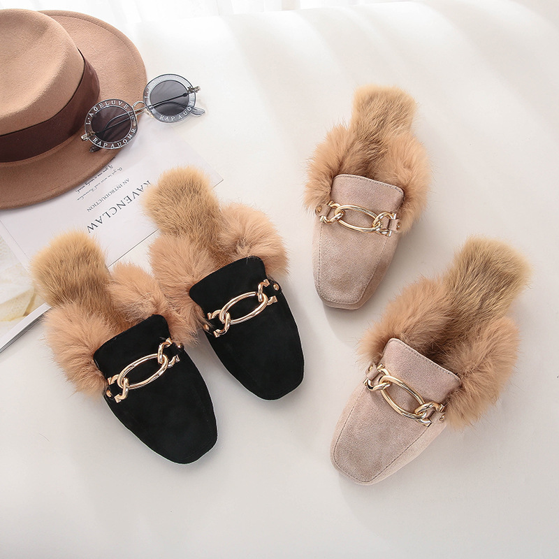 

2021 New Popular Models Autumn Version Fashions Half-hairy Casual Women's Slippers Ssol, Apricot