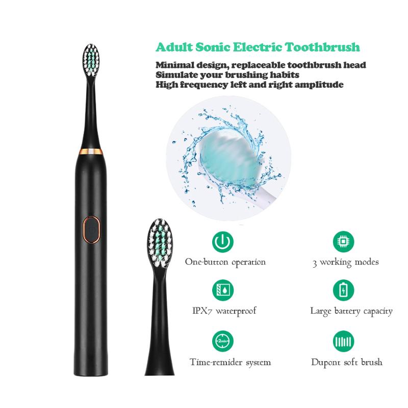 

Powerful Ultrasonic Sonic Electric Toothbrush USB Rechargeable Adult Waterproof IPX7 Ultrasonic Automatic Whitening Toothbrush