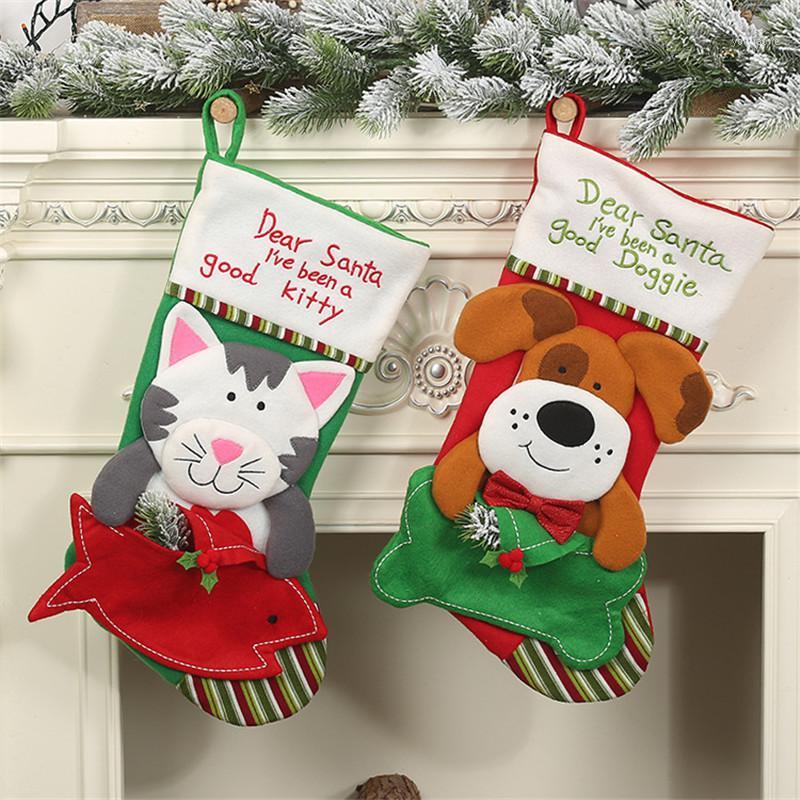 

Non Woven Christmas Santa Sock Gift Bag For Kid Dog Cat Pattern Christmas Stockings Plaid Stocking New Year Gift Bag1