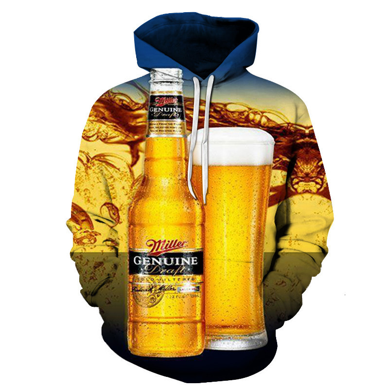 

Women Creative fashion trend festival 3D Hooded Sweatshirt Men / Hip Hop Pullover beer Print Long Sleeve Harajuku Hoodies, Black