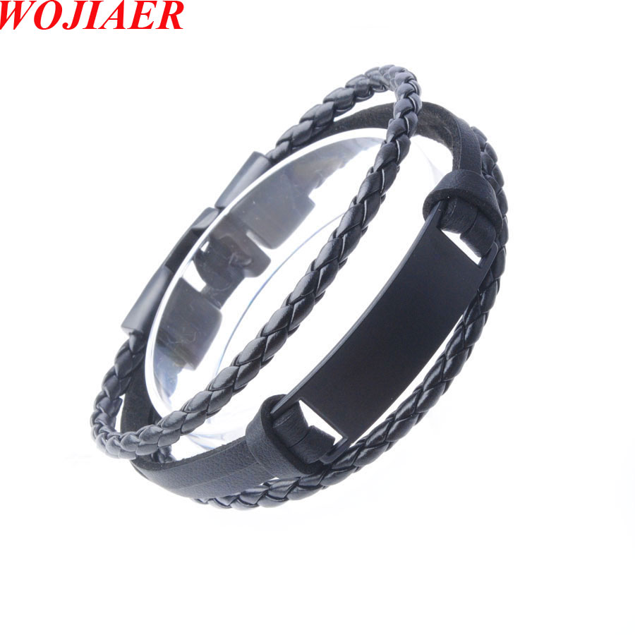 

WOJIAER Men Retro Leather Black Charm Bracelets Wristband Cuff For Wrap Braided Woven Multilayer Bangle Jewelry BC012