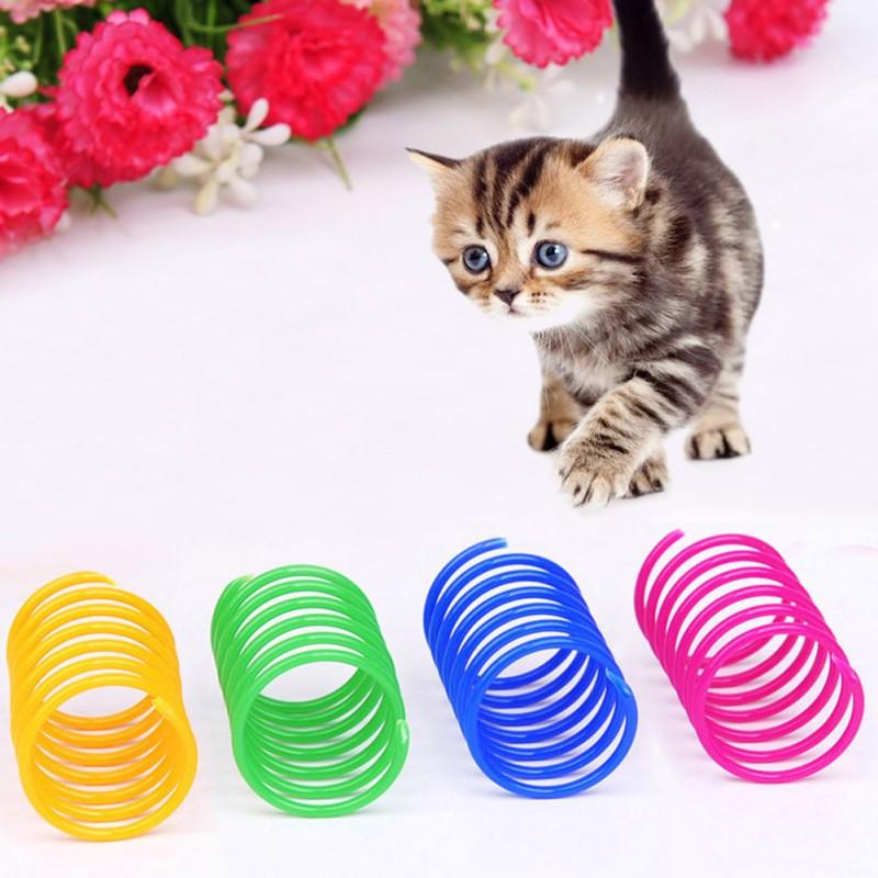 

4Pcs Cute Cat Spring Toys Wide Durable Heavy Gauge Plastic Colorful Springs Cat Toy Playing Toys For Kitten Pet Accessories Set