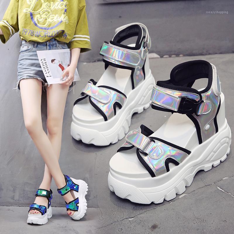 

12cm/4.68 inch Height Women's Fashion Thick Bottom Shoes Chunky Wedge High Heels Sandals Summer Platform Open Toed Girls Shoes1, Green