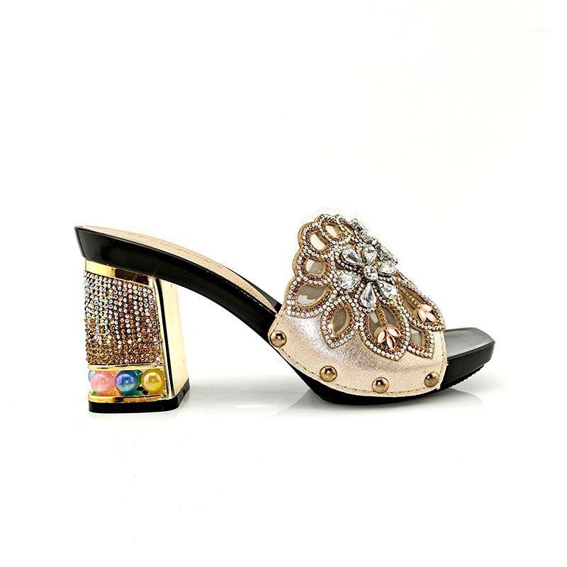 

Gold Women Wedding Shoes Decorated with Rhinestone High Quality Nigerian Party Pumps 7.5cm High Heels For Party1, Peach 8.3cm
