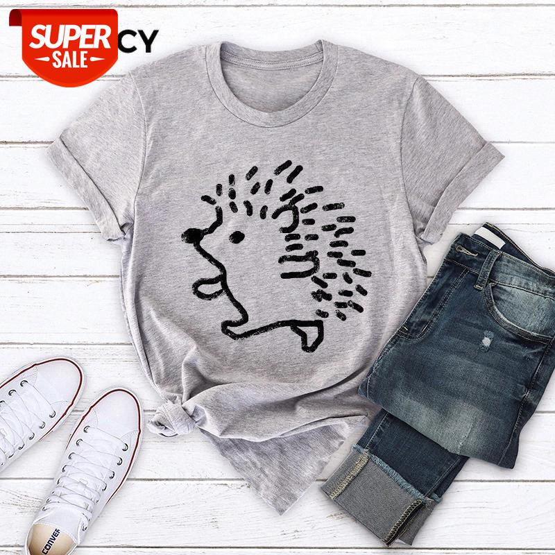 

JFUNCY 2020 Summer 100% Cotton Women T-shirt Plus Size S-5XL Graphic Tees Short Sleeve Female Tops Cute Hedgehog Printed T Shirt #7Y2r, White