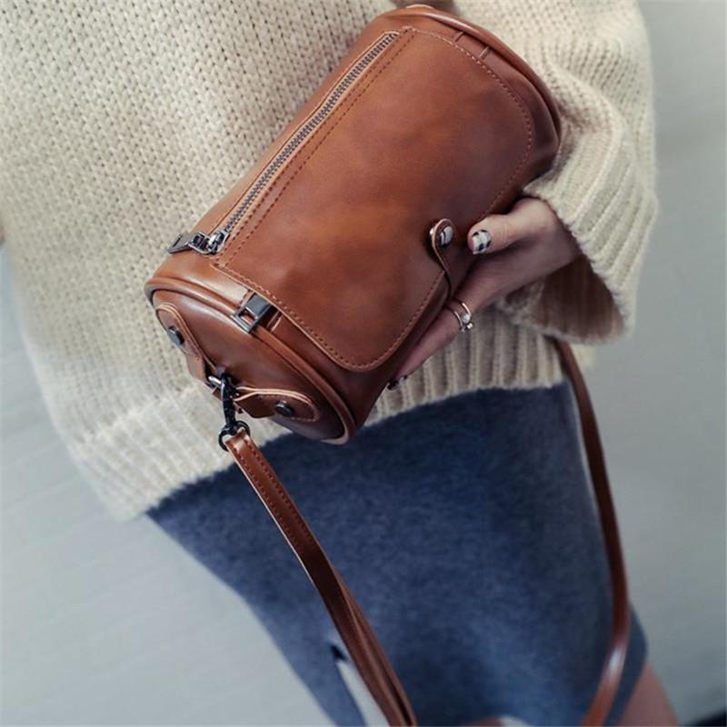 

2021 fashion Retro Forest women crossbody Bag PU Leather ladies Handbag Zipper buckle large capacity Cylinder Shoulder Bag black