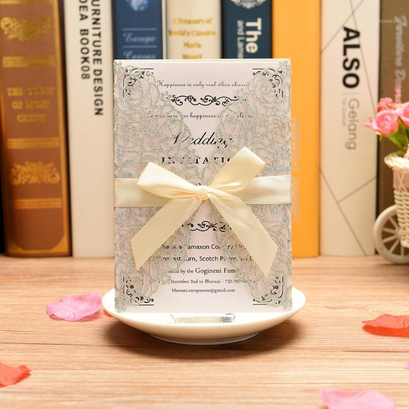 

100 PCS Gold laser cut greeting cards Suite Elegant Laser Cut Invitation wedding invitations pocketfolds invitation party1