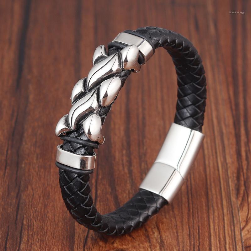 

Classic Style Leather With Stainless Steel Stitching Combination Men's Bracelet Black/Steel Buckle Party Accessories Gift1