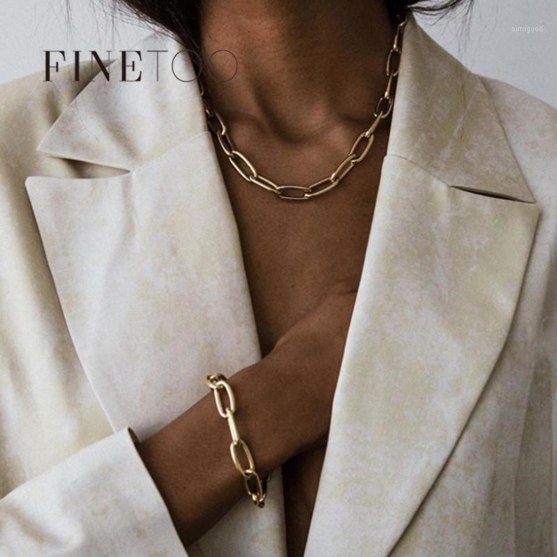 

Chains Simple Plain Gold Silver Color Link Chain Necklace Fashion Geometric Statement Choker For Women Jewelry Gift1
