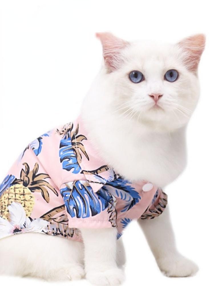 

Cat Costumes Pet Apparel Summer Outfit Hawaiian Pattern Printed Cool Breathable Dog Shirt