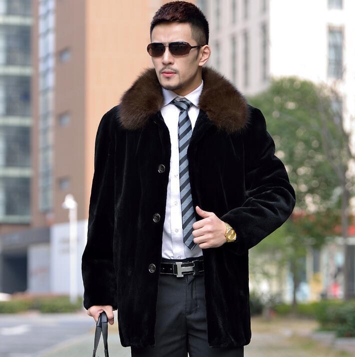 

Winter thicken warm faux fur coats mens leather jacket slim coat men medium-long overcoat jaqueta de couro plus size, Black