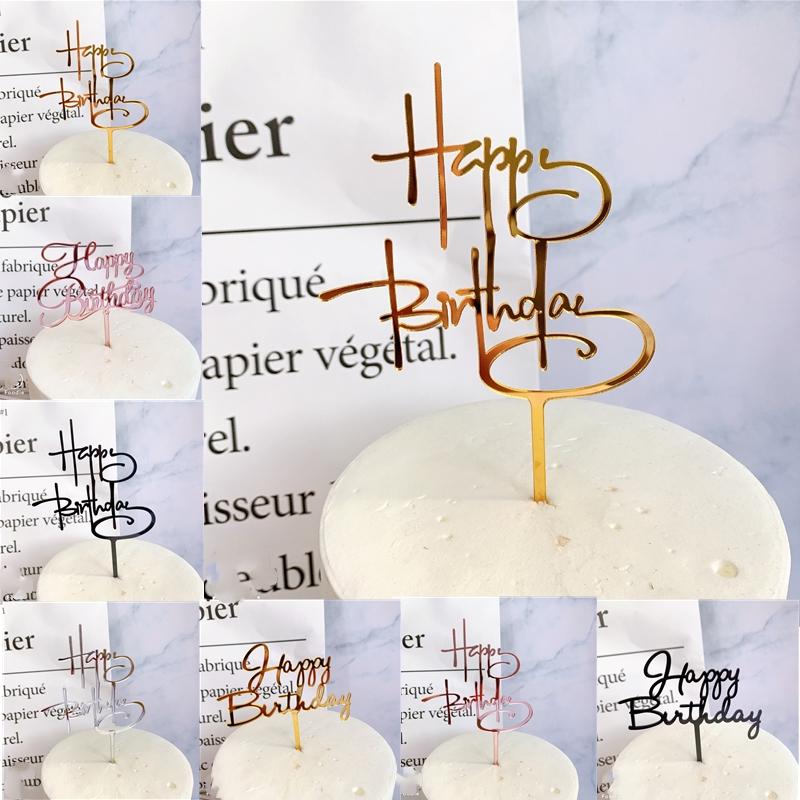 

Creative Wordart Cake Topper Happy Birthday Acrylic Cake Toppers for Birthday Party Decor Cupcake Flags Party Supplies