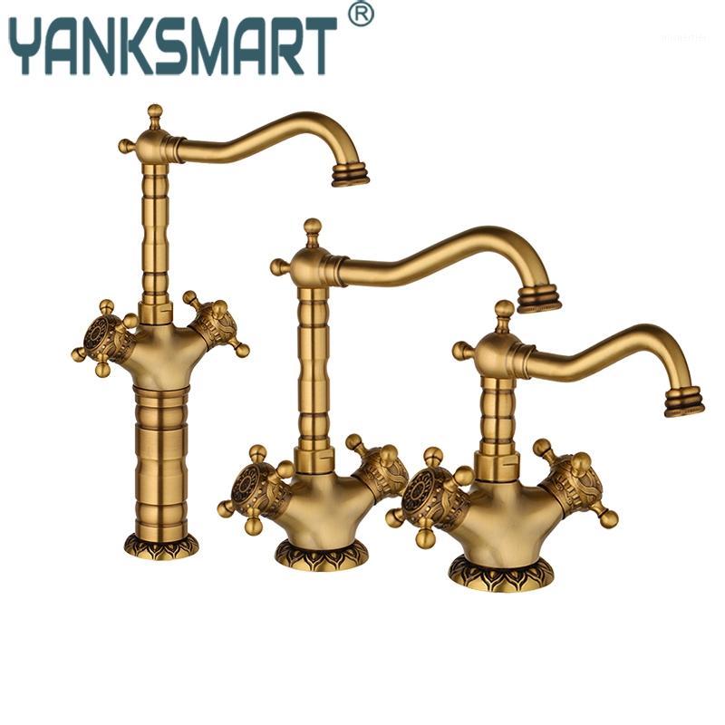 

YANKSMART Antique Brass Bathroom Faucet Ceramic Waterfall Short Long Brass Basin Faucet Lavatory Combine Set Mixer Tap1