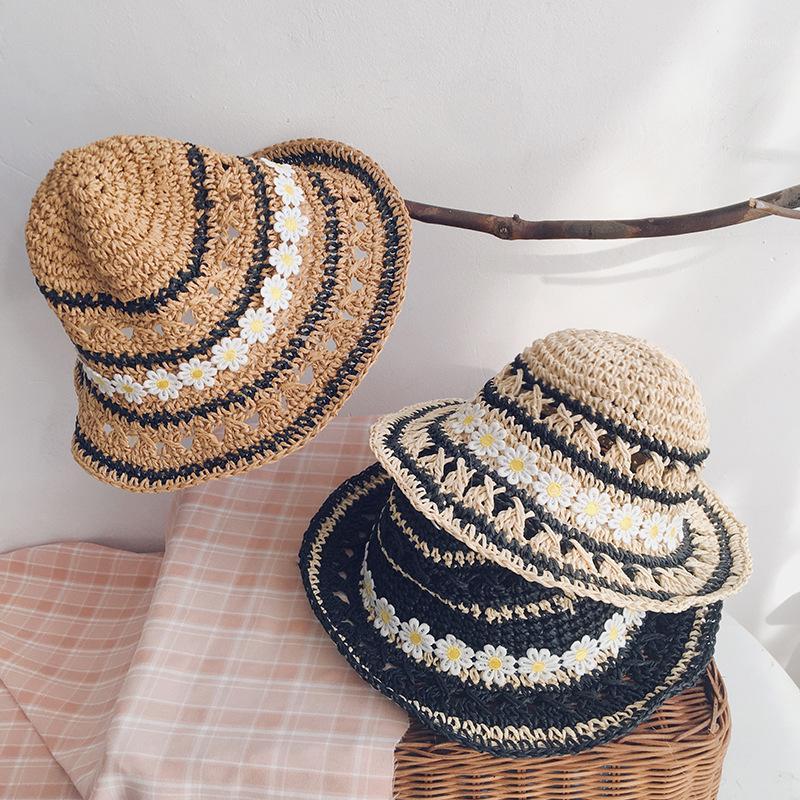 

New Style Girls Straw Hat Spring and Summer Outing Topee White Little Daisy Sweet Elegant Baby Girls Holiday Straw Hat1, Beige