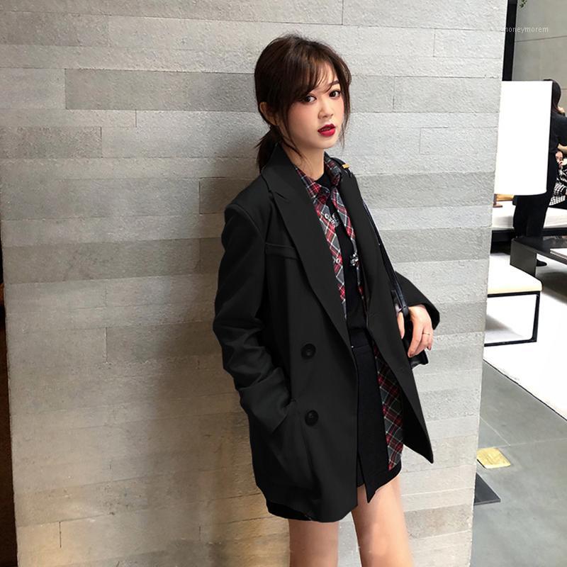 

new arrival fashion plus size coat women autumn casual office lady work style blazers simple solid basic wild trend loose coat1, Black