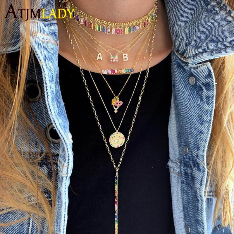 

Chokers Fashion Jewelry Colorful Cz Tennis Chain Choker Necklace Love Statement Girlfriend Gift Cute Gold Rainbow Collier Femme Jewels1