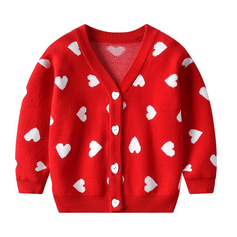 

Heart Pattern Sweaters Baby Cotton Knit Cardigan Sweater Kids Long Sleeve Autumn Children Clothes Fashion Boy Girl Outer Wear, Red