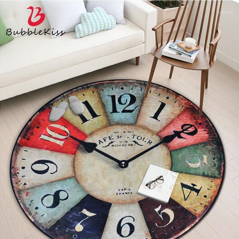 

Bubble Kiss Retro Round Carpet Modern Living Room Carpet Polyester Bedroom Decor Clock Nostalgia Rug Coffee Table Non-Slip Rug1