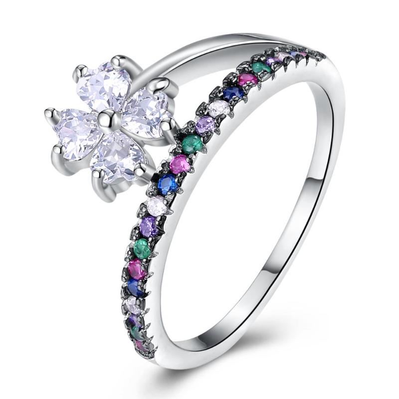 

Multicolor Zircon Plant Flower Rings For Women Female ring silver color
