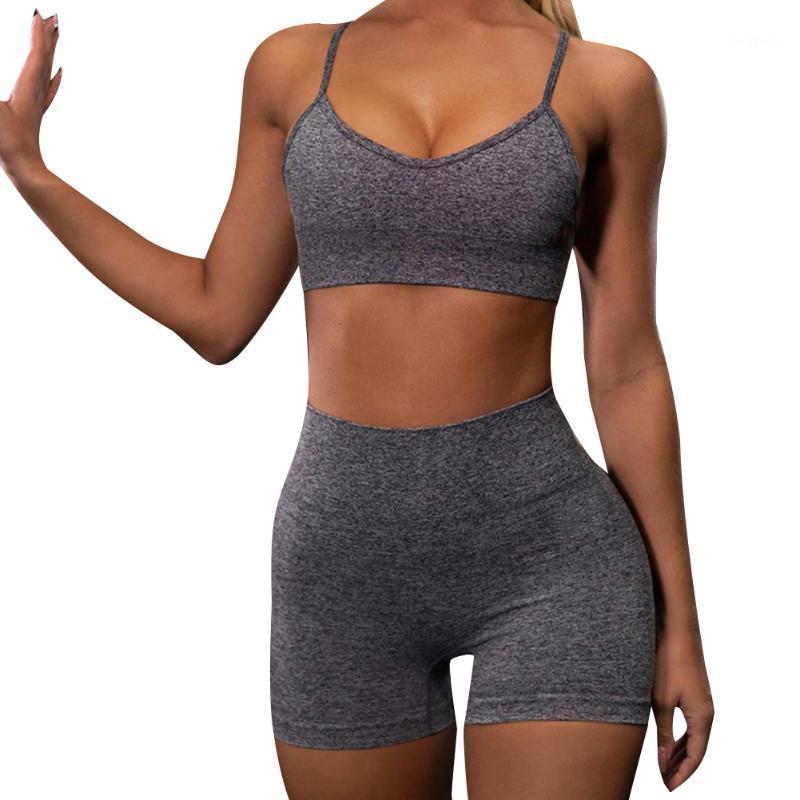 

New Women Yoga Set 2 Piece Sets Summer Sleeveless Sports Home Gym High Waist Skinny Exercise Wear Fitness Short 20201, Blue